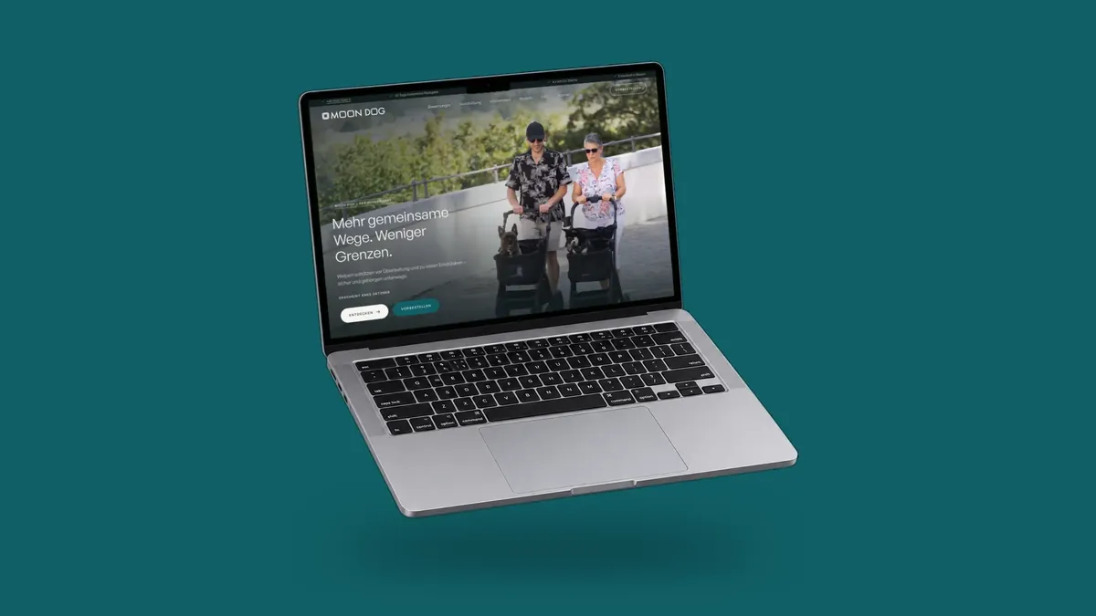 Die Website MOON Dog auf einem Laptop