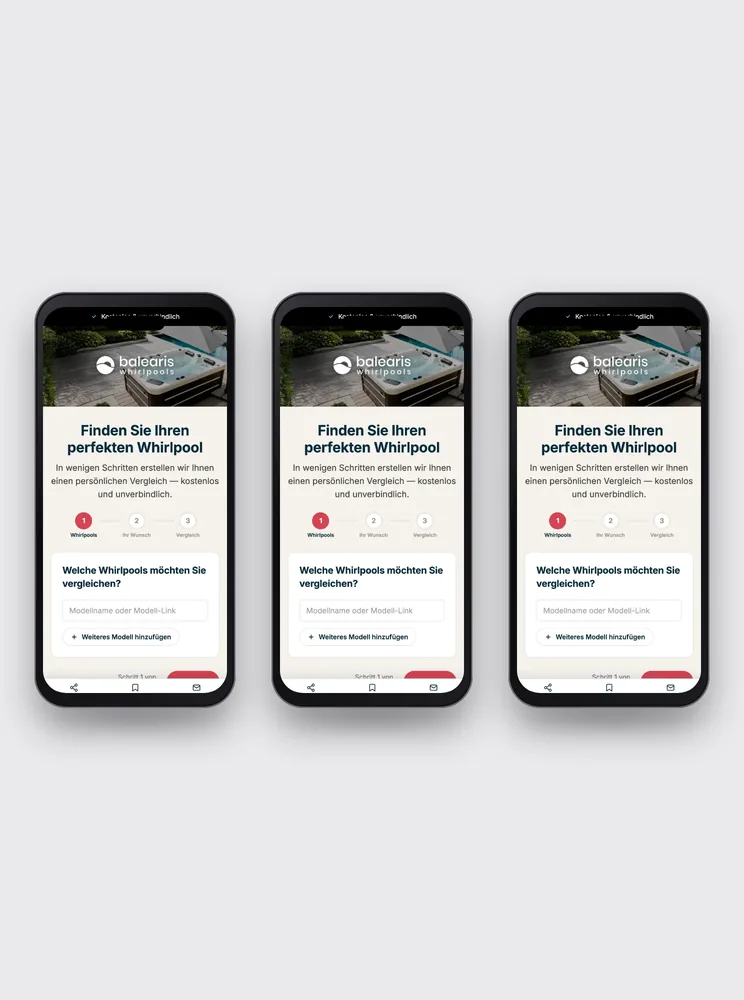 Die Website von Balearis Vergleichstool als Mockup auf mehreren Smartphones