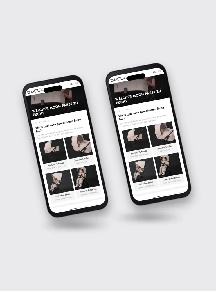 Die Website von MOON Buggyfinder als Mockup auf zwei Smartphones