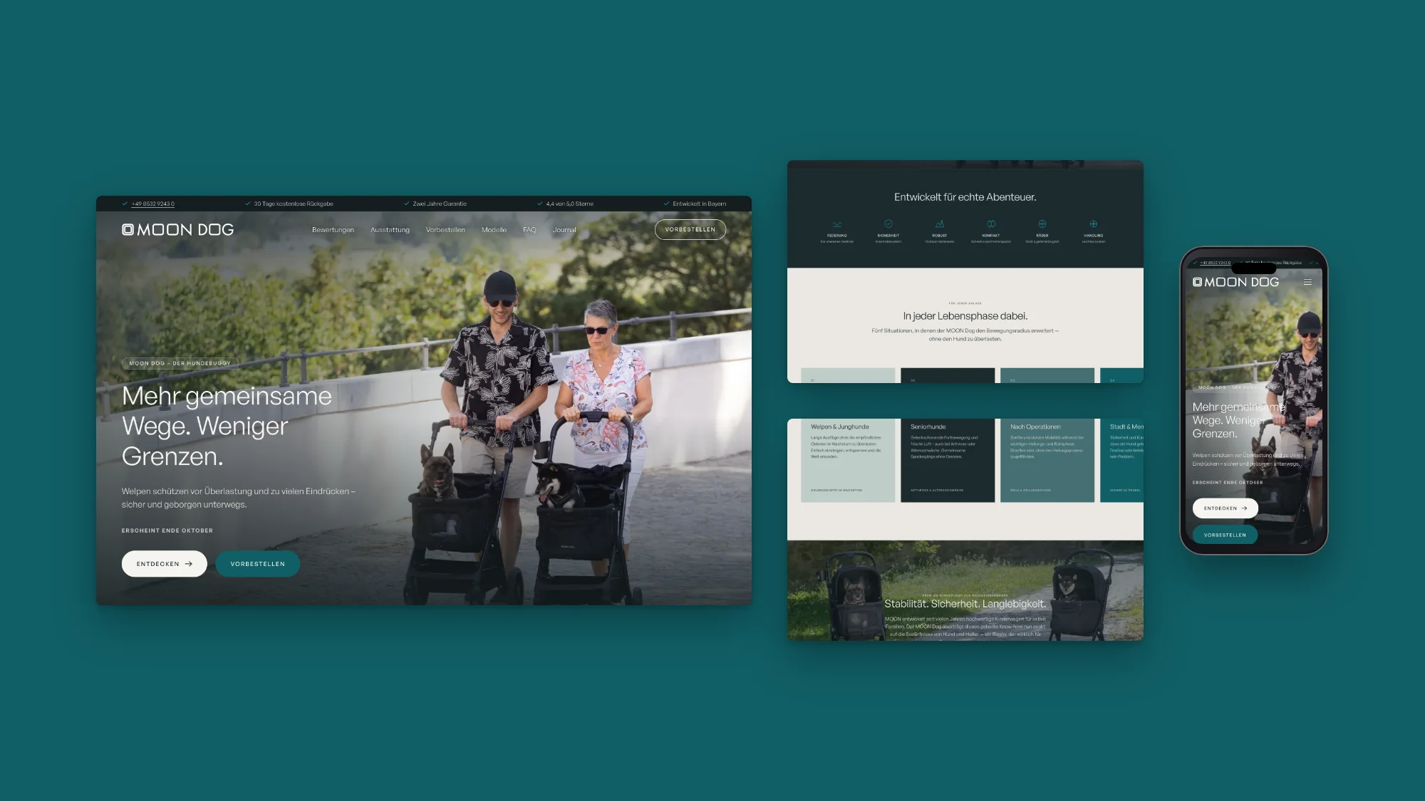 Desktop- und Mobilansichten des MOON Dog Shops