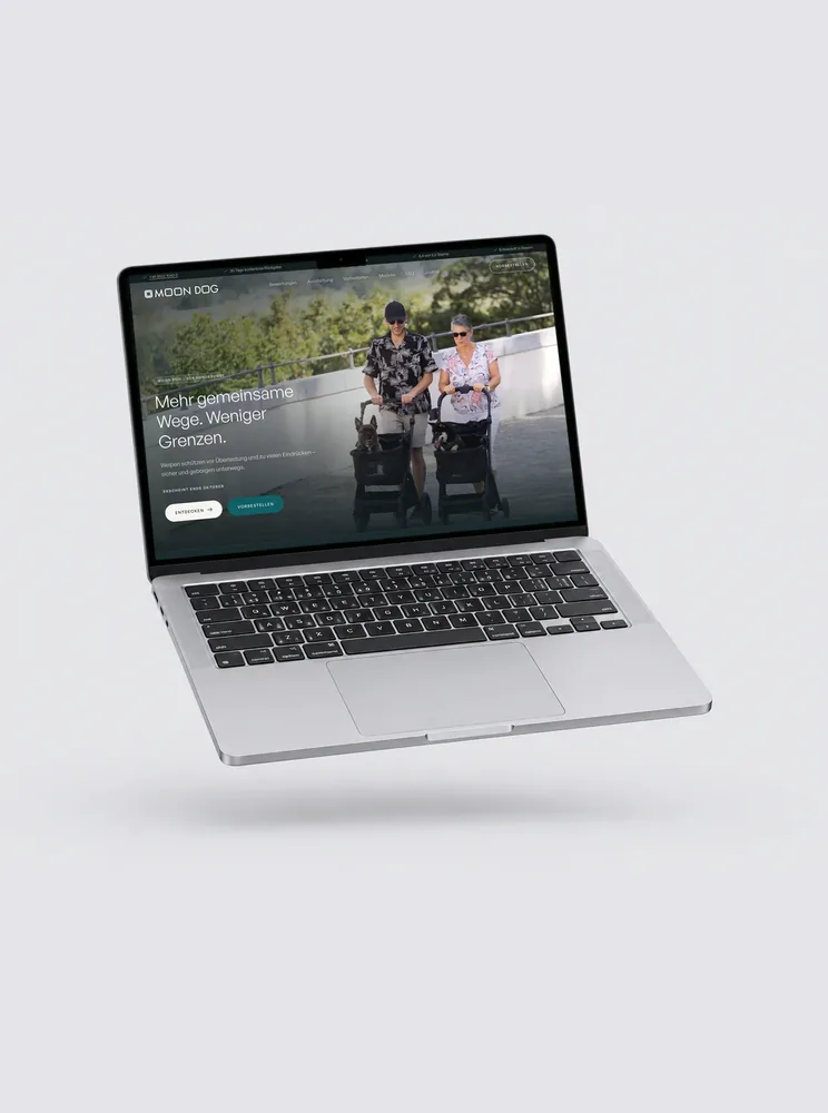 Die Website von MOON Dog als Mockup auf einem Laptop