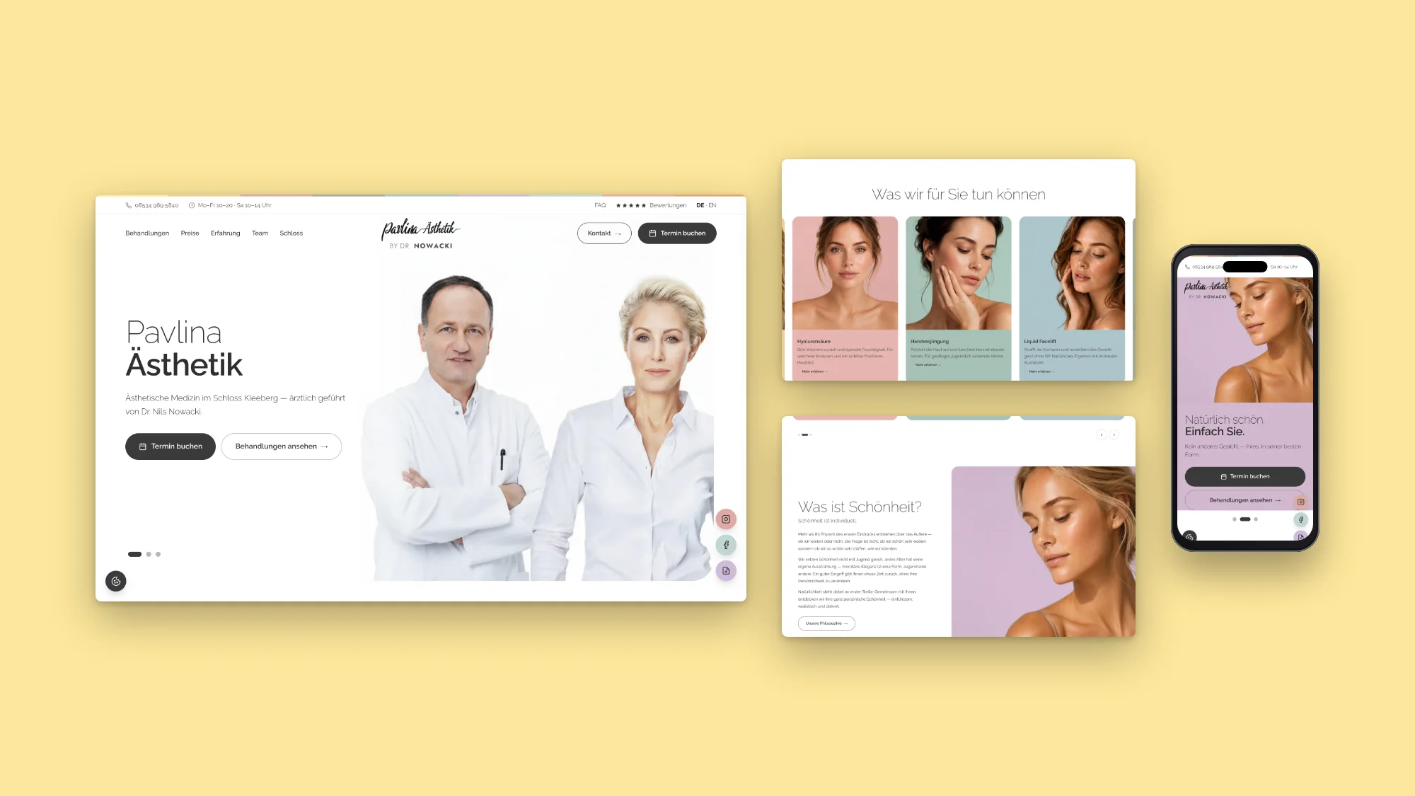 Desktop- und Mobilansichten der Website von Pavlina Aesthetik