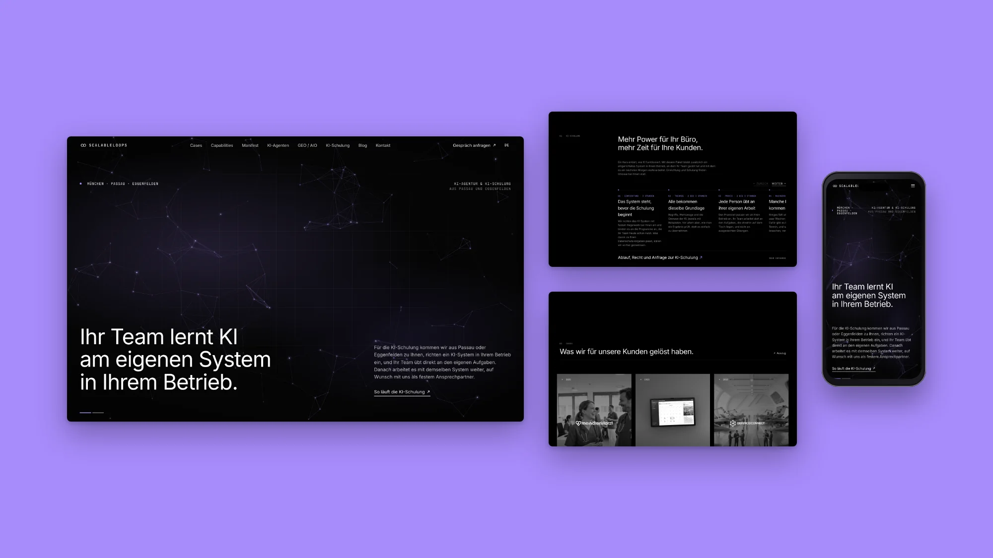 Desktop- und Mobilansichten der Website von Scalableloops