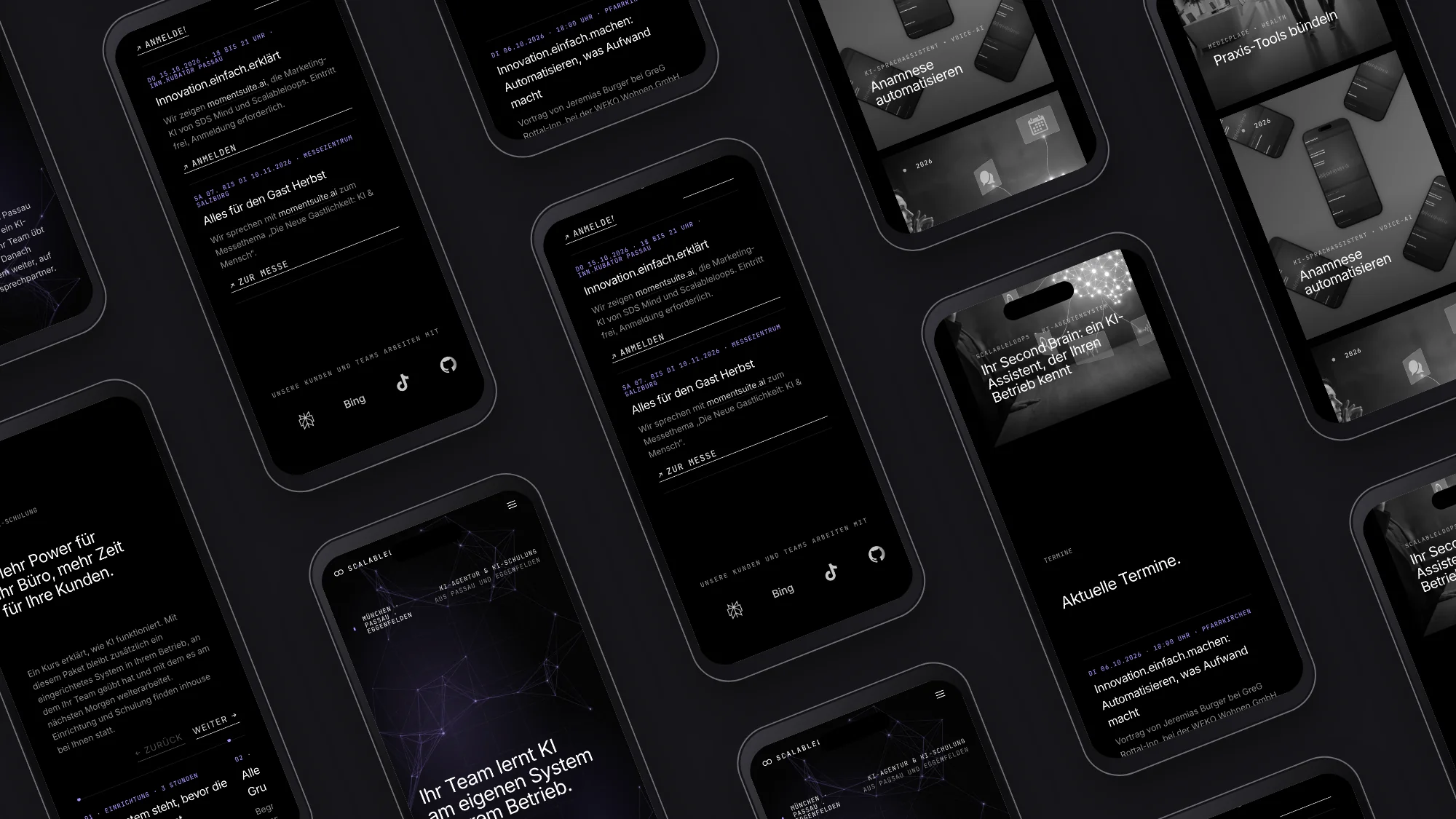 Mobile Seiten von Scalableloops als schräges Muster auf dunklem Grund
