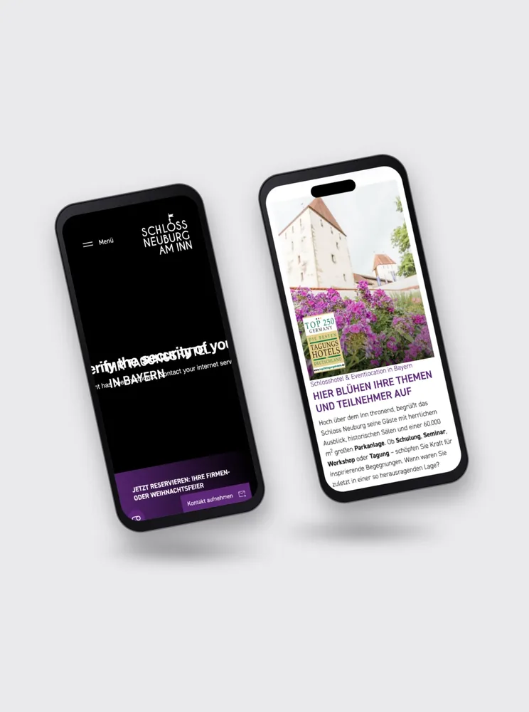 Die Website von Schloss Neuburg als Mockup auf zwei Smartphones