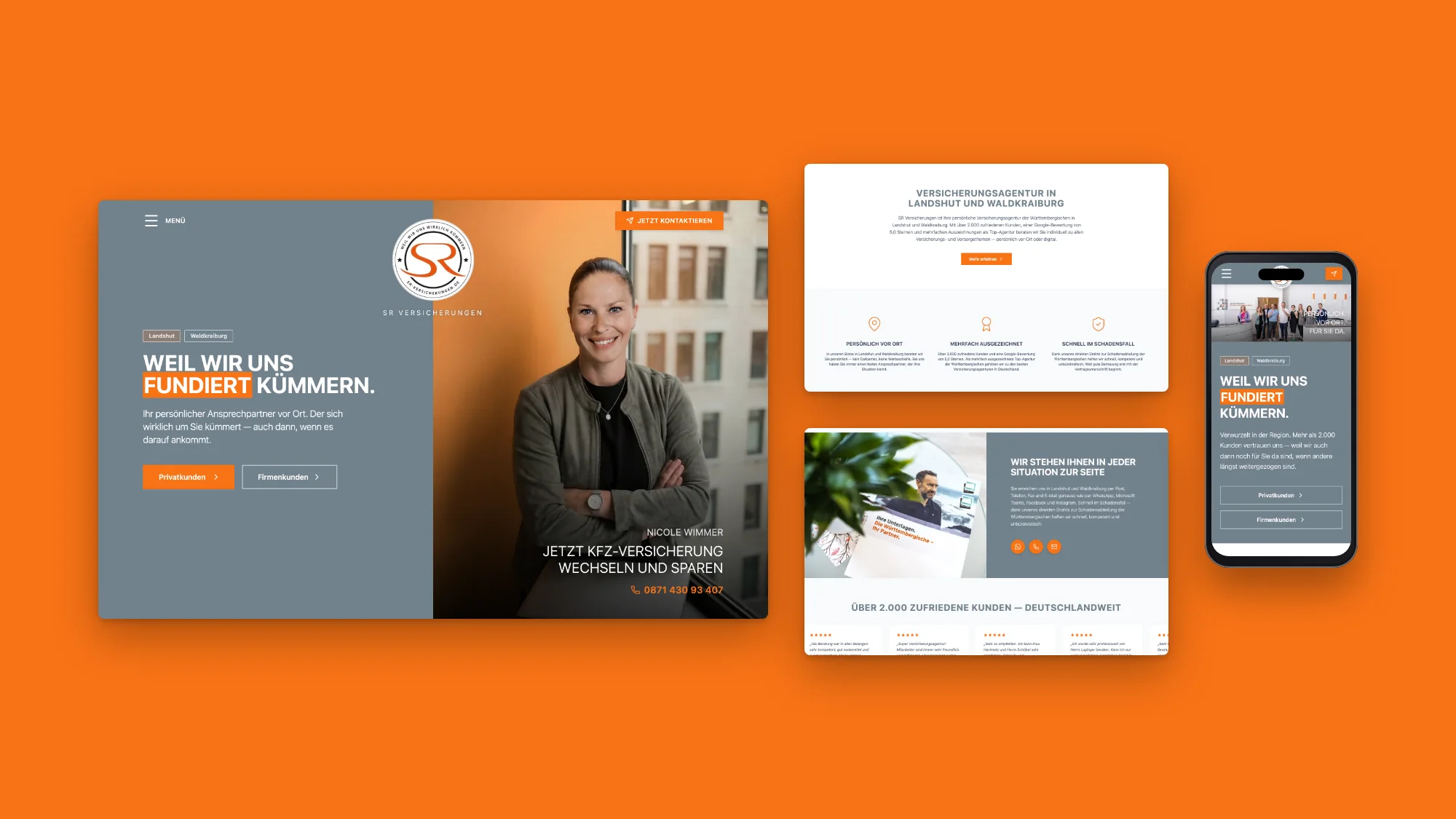 Desktop- und Mobilansichten der Website von SR Versicherungen